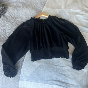 All Saints Black Ruffled Blouse